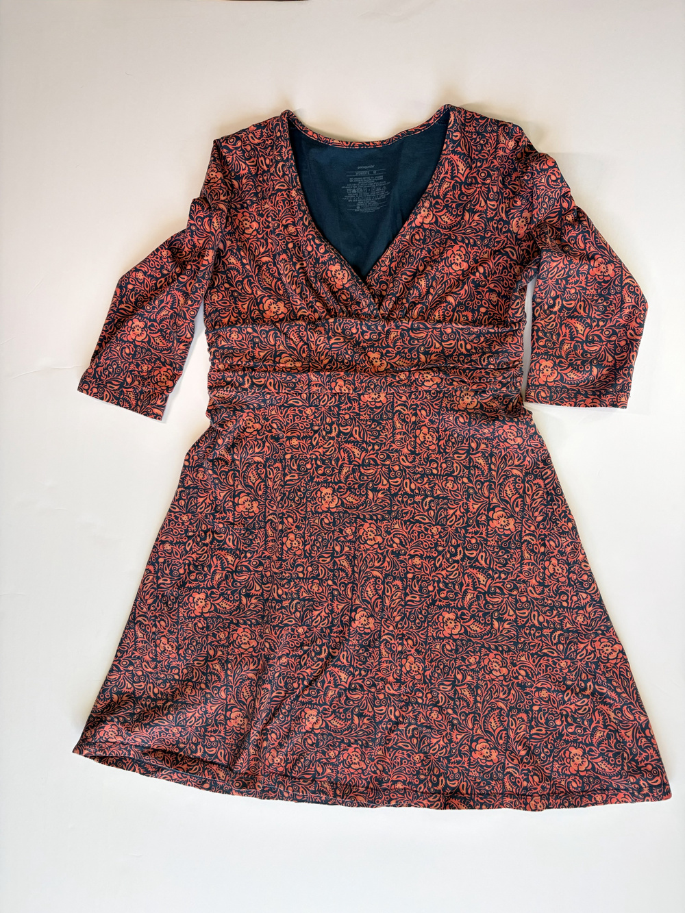 Patagonia Floral Print Dress Women's M V Neck 3/4 Sleeve Y2K